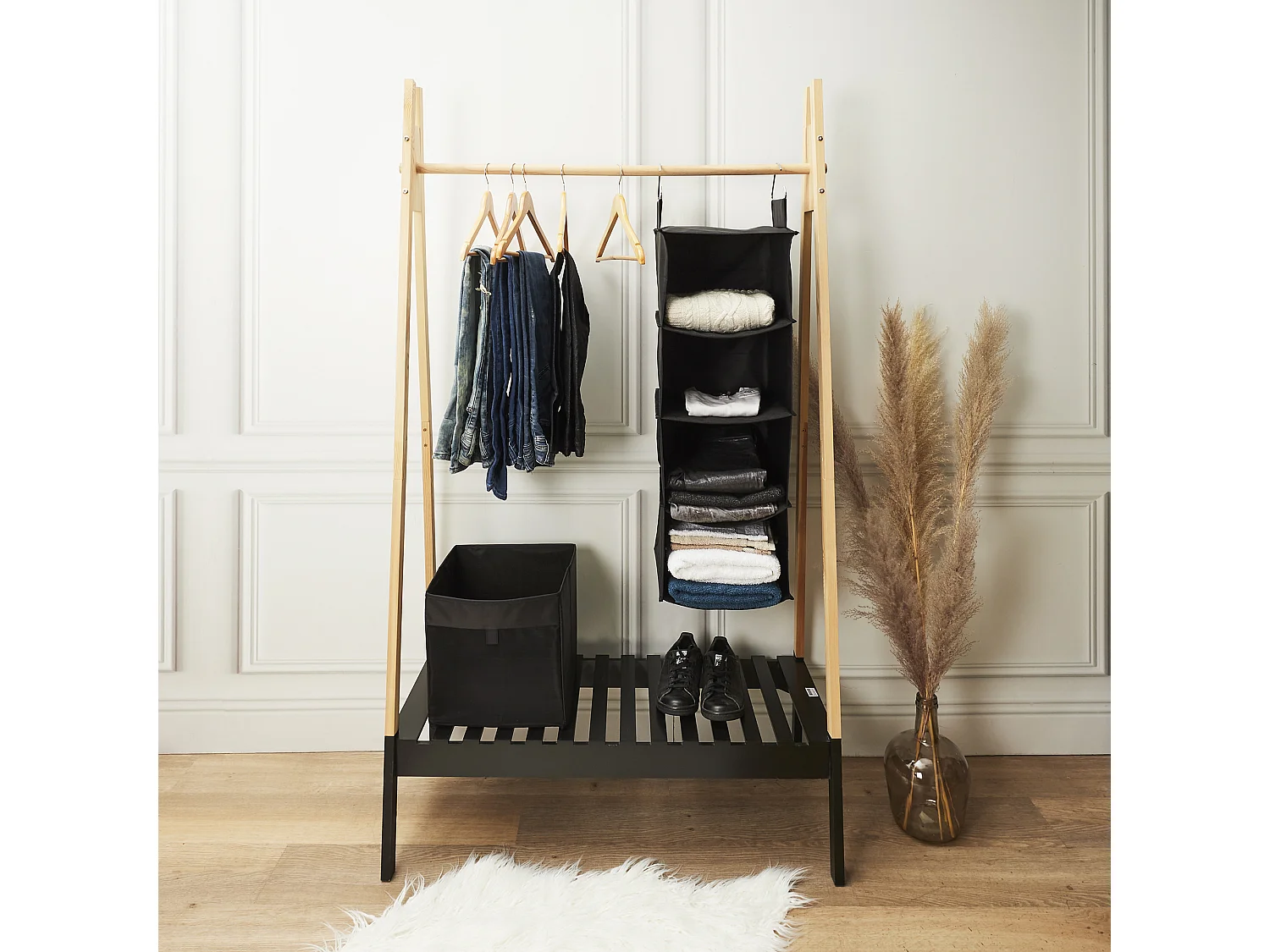 Rangement Suspendu Pliable 30x80cm Noir