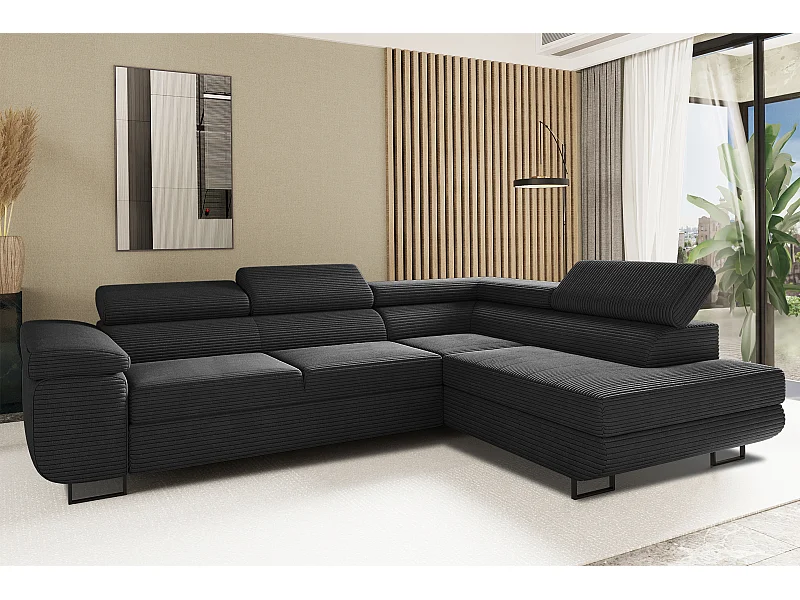 ATOMIC hoekbank met slaapfunctie, Poso stof, zwart, rechts