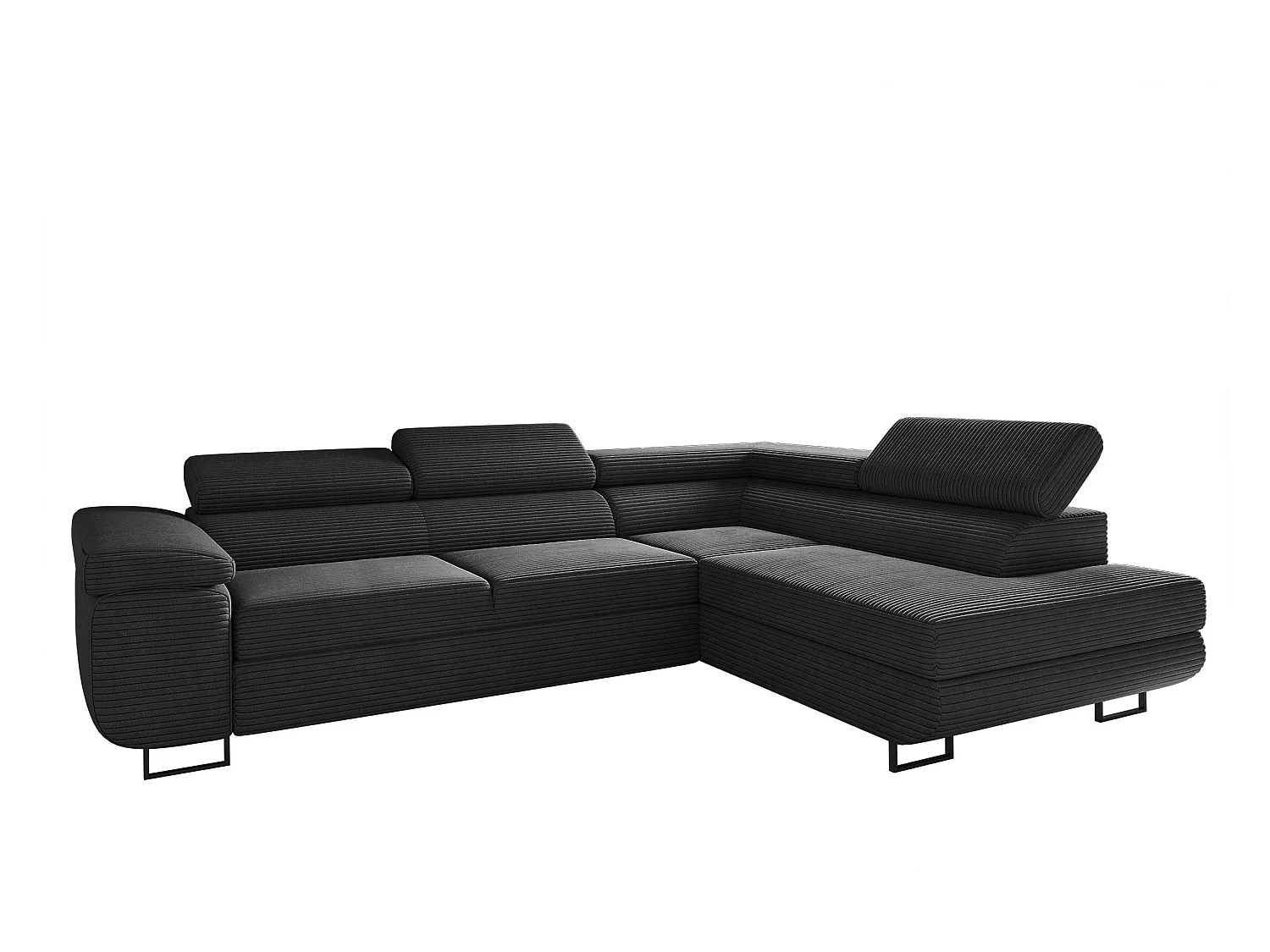 Canapé d'angle ATOMIC avec fonction couchage, tissu Poso, noir, droit