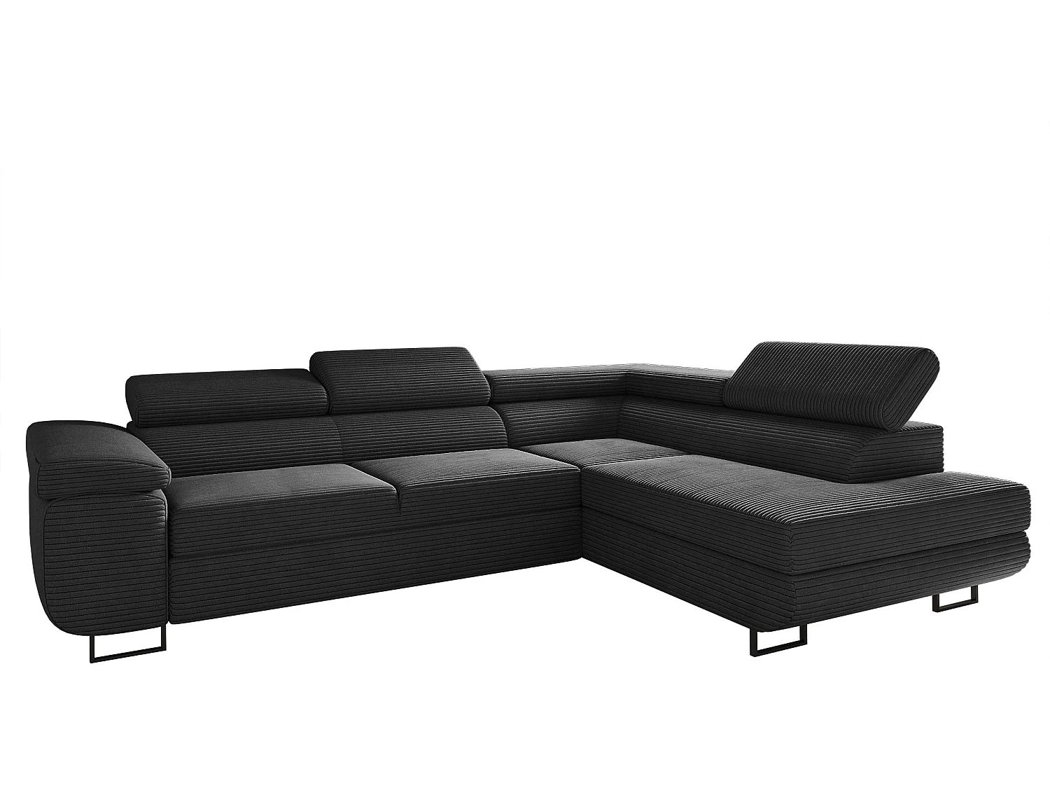 Canapé d'angle ATOMIC avec fonction couchage, tissu Poso, noir, droit