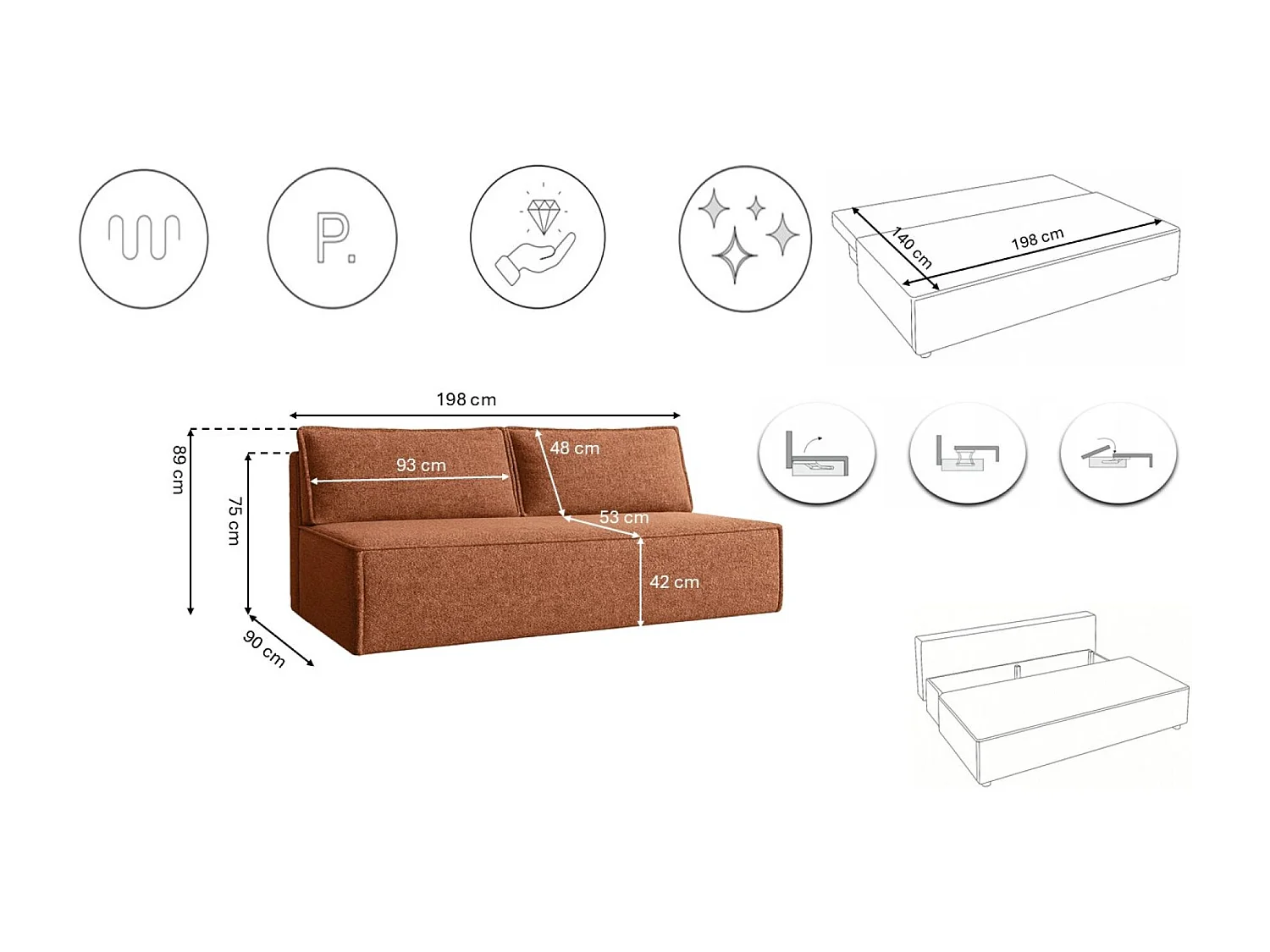 DUO slaapbank met slaapfunctie, stof Verita, koper