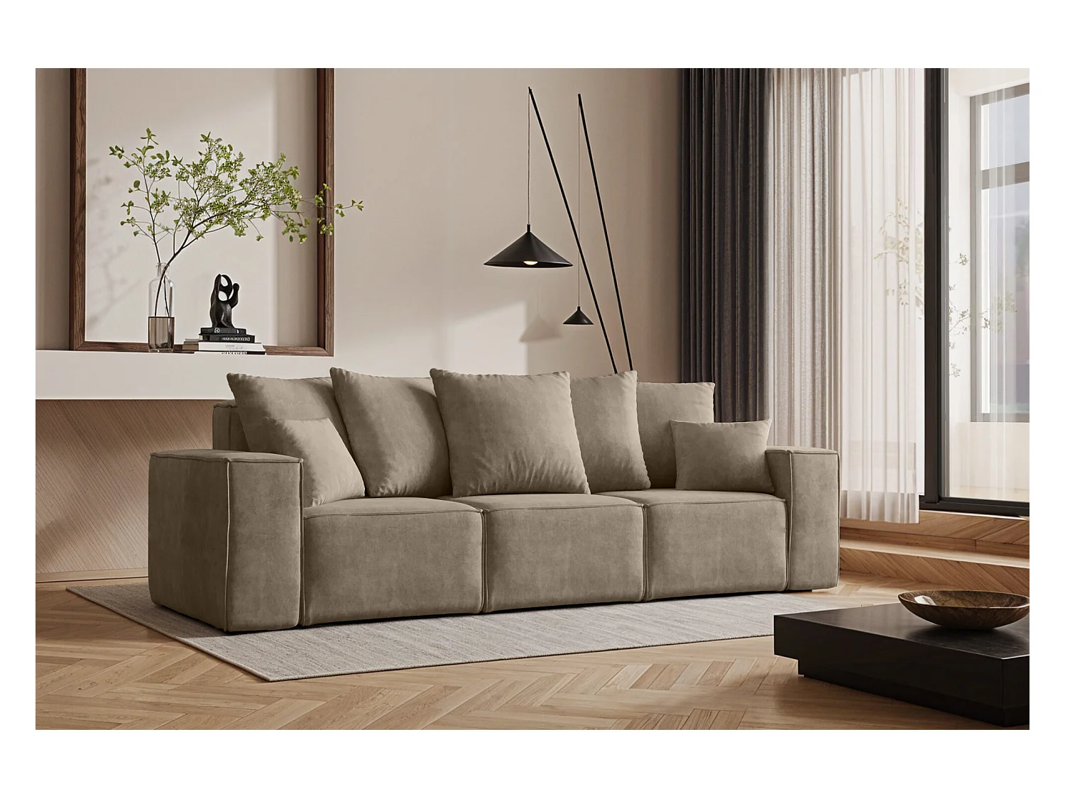 Canapé trois places ELLA, tissu Noel, beige