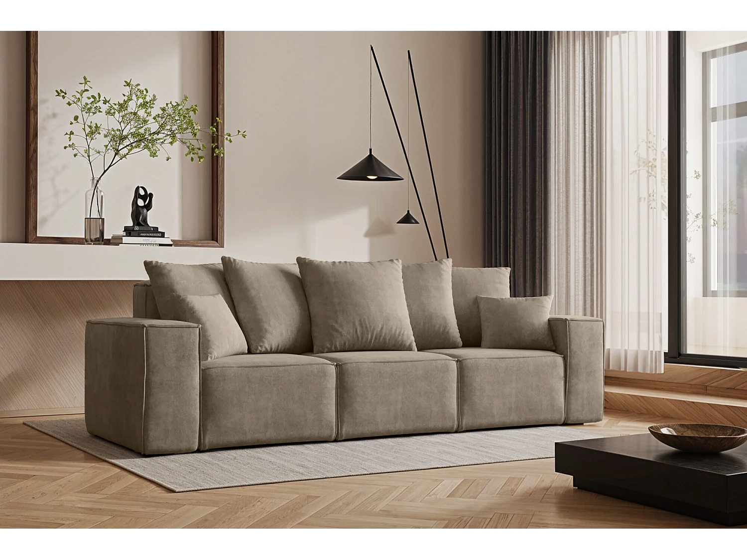 Canapé trois places ELLA, tissu Noel, beige