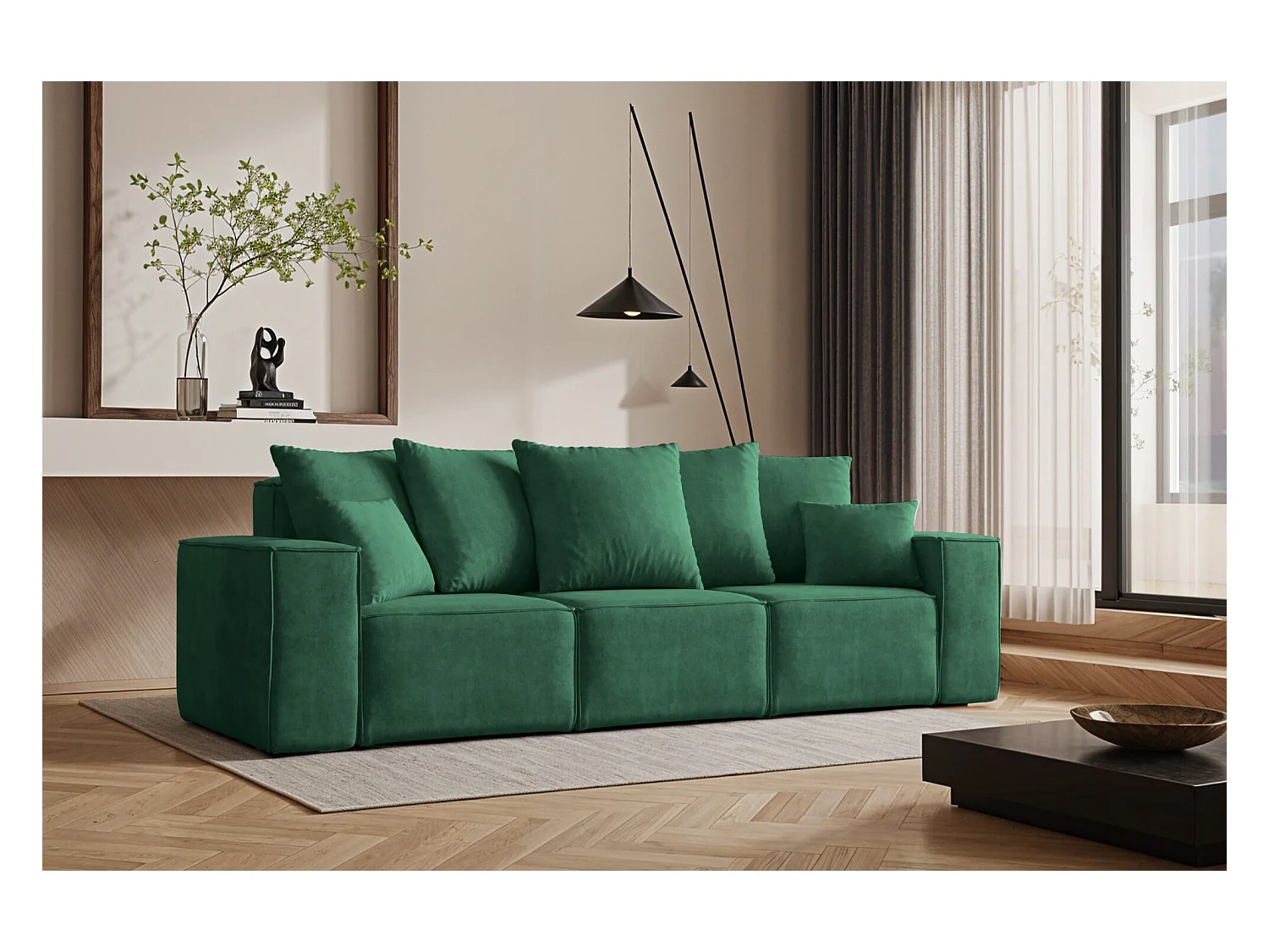 Canapé trois places ELLA, tissu Noel, vert