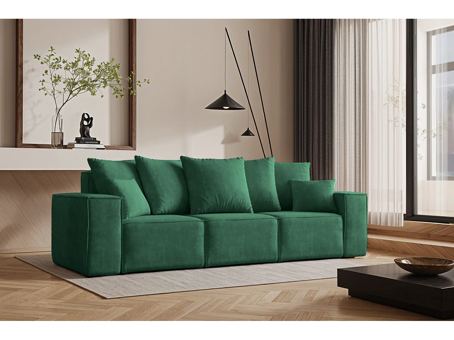 Canapé trois places ELLA, tissu Noel, vert