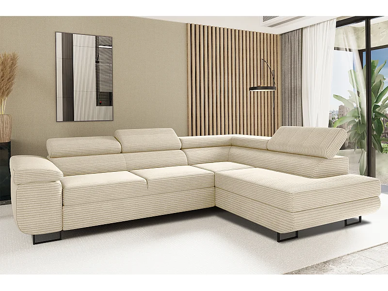 Ecksofa ATOMIC Mit Schlaffunktion, Stoff Poso, Ecru, Rechts