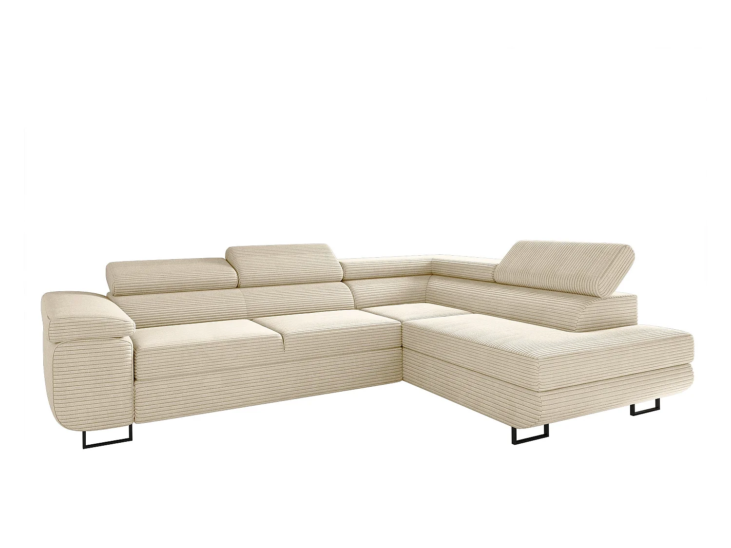 Canapé d'angle ATOMIC avec fonction couchage, tissu Poso, écru, droit