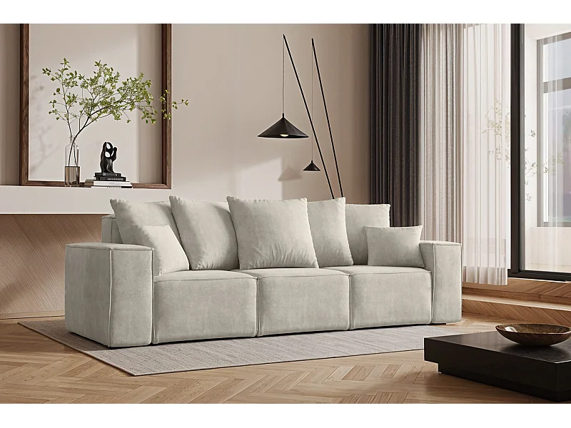 Sofa, Dreisitzer Couch ELLA, Stoff Noel, Hellgrau