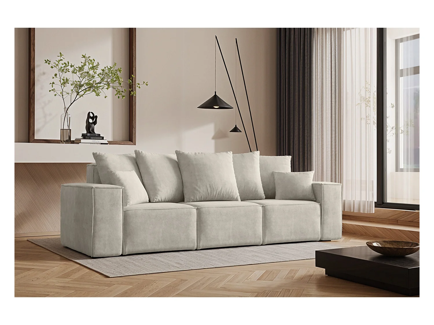 Canapé trois places ELLA, tissu Noel, gris clair