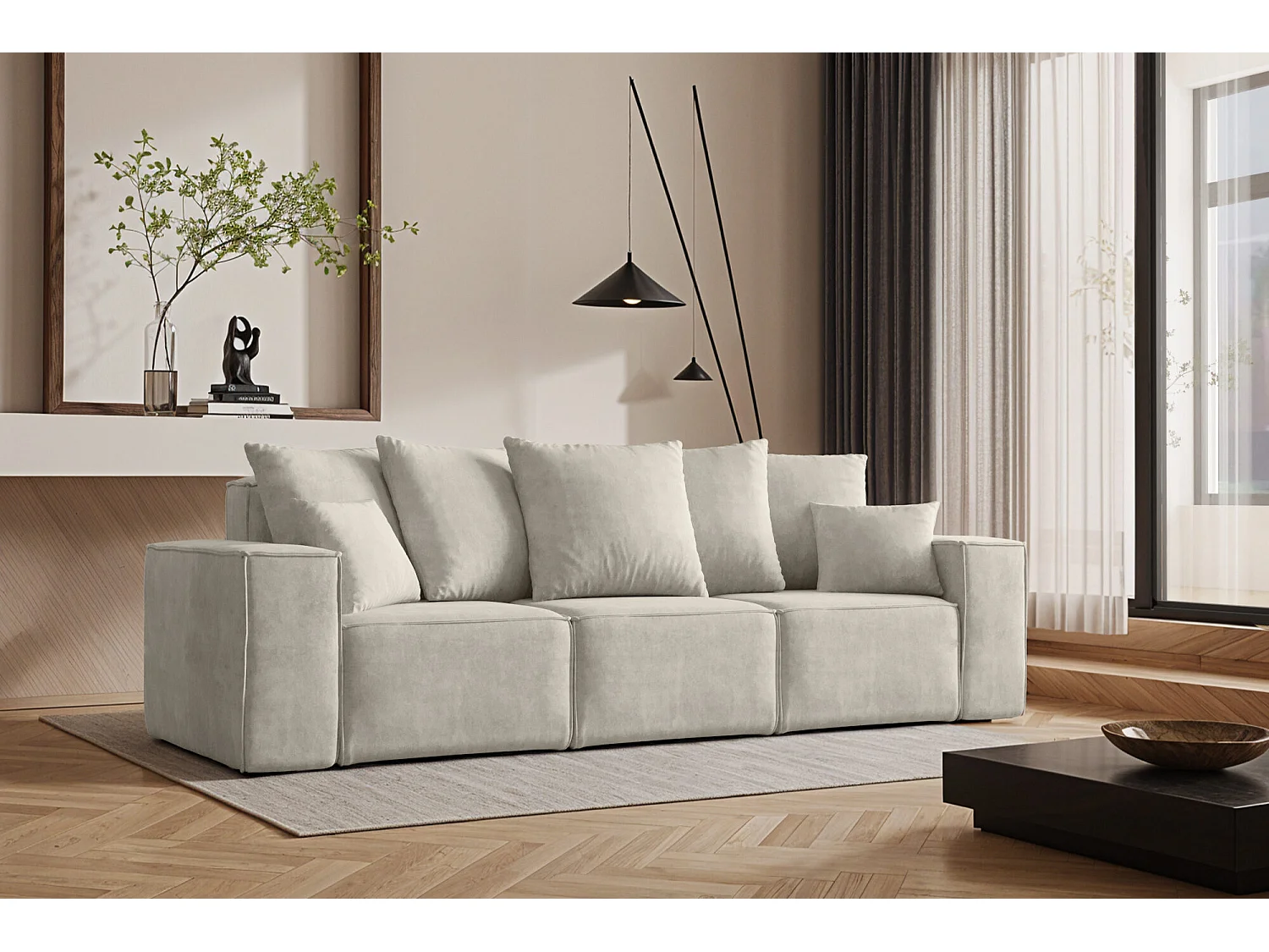 Divano, divano a tre posti ELLA, tessuto Noel, grigio chiaro