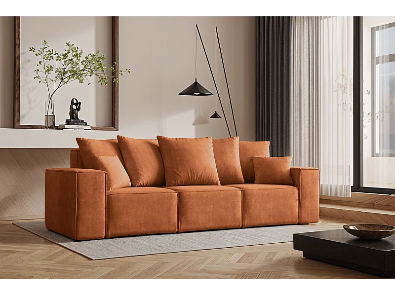 Sofa, Dreisitzer Couch ELLA, Stoff Noel, Orange
