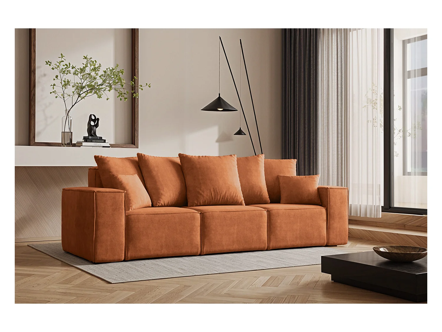 Canapé trois places ELLA, tissu Noel, orange