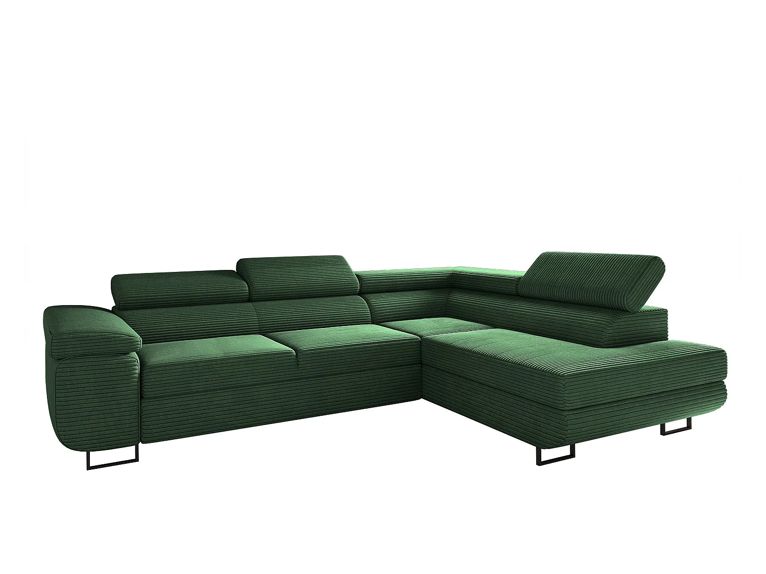 Canapé d'angle ATOMIC avec fonction couchage, tissu Poso, vert, droit
