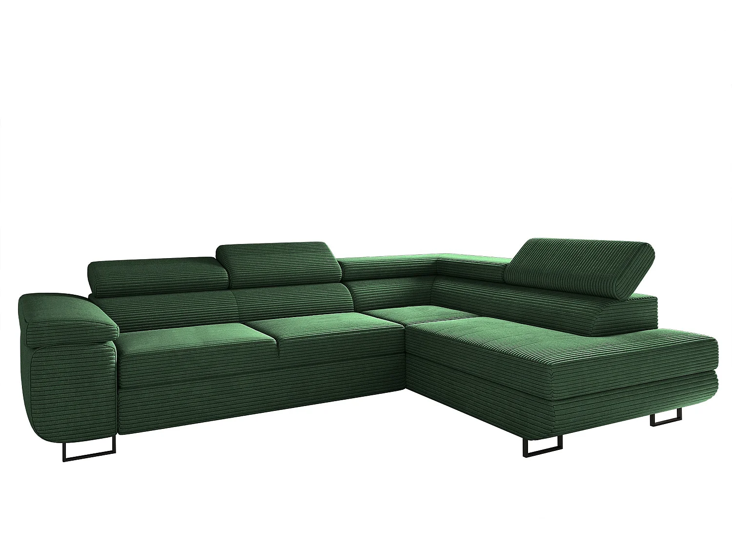 Canapé d'angle ATOMIC avec fonction couchage, tissu Poso, vert, droit