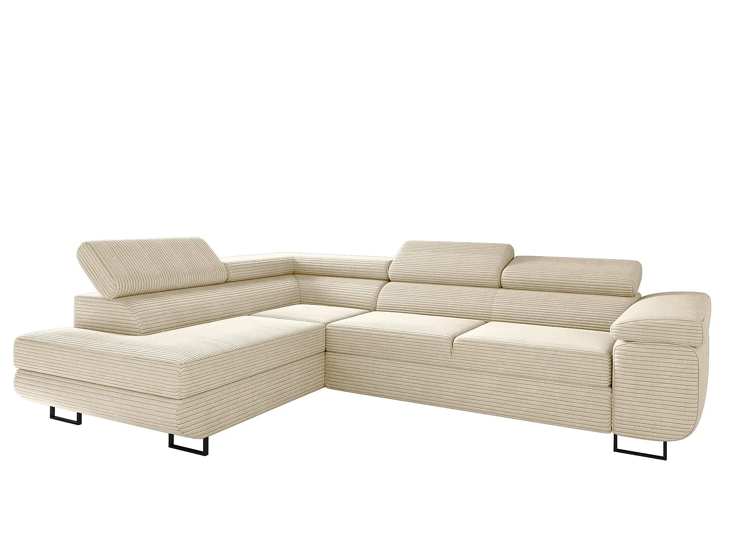 Canapé d'angle ATOMIC avec fonction couchage, tissu Poso, écru, gauche