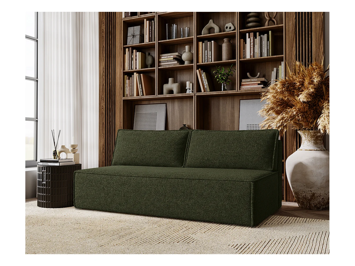 Canapé-lit DUO avec fonction couchage, tissu Verita, vert foncé