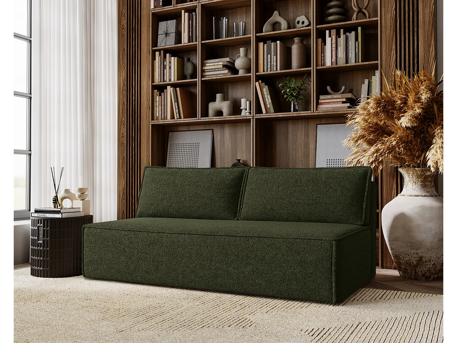 Canapé-lit DUO avec fonction couchage, tissu Verita, vert foncé