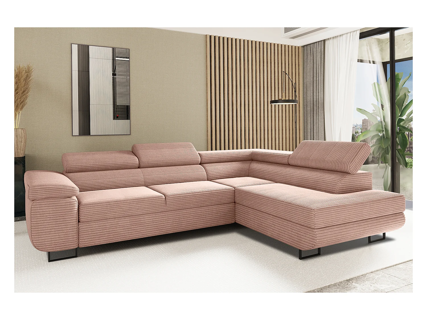 ATOMIC hoekbank met slaapfunctie, Poso stof, roze, rechts