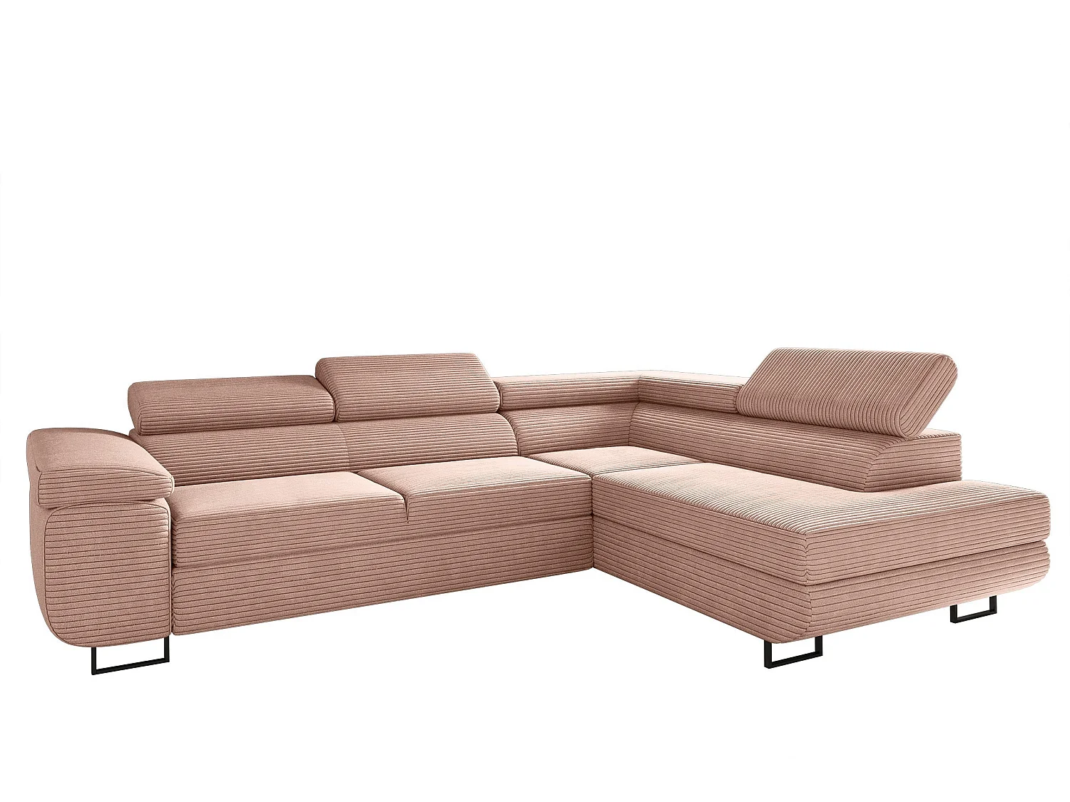 Canapé d'angle ATOMIC avec fonction couchage, tissu Poso, rose, droit