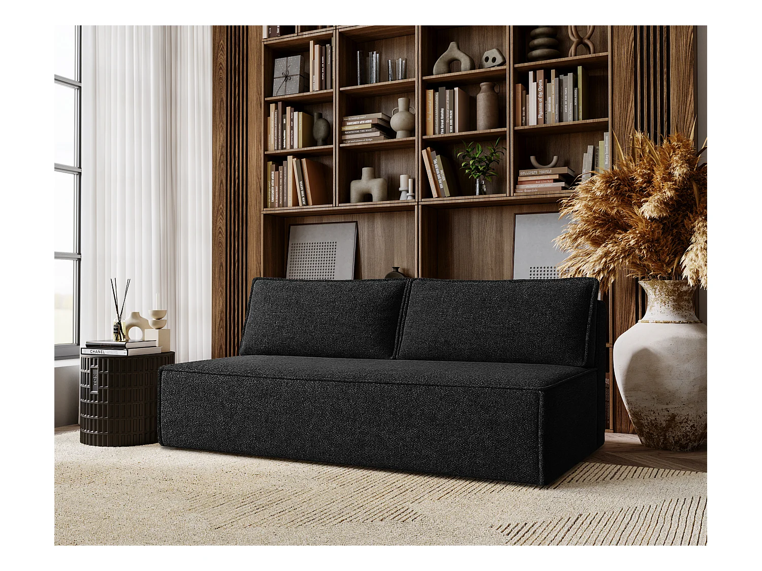 Canapé-lit DUO avec fonction couchage, tissu Verita, noir