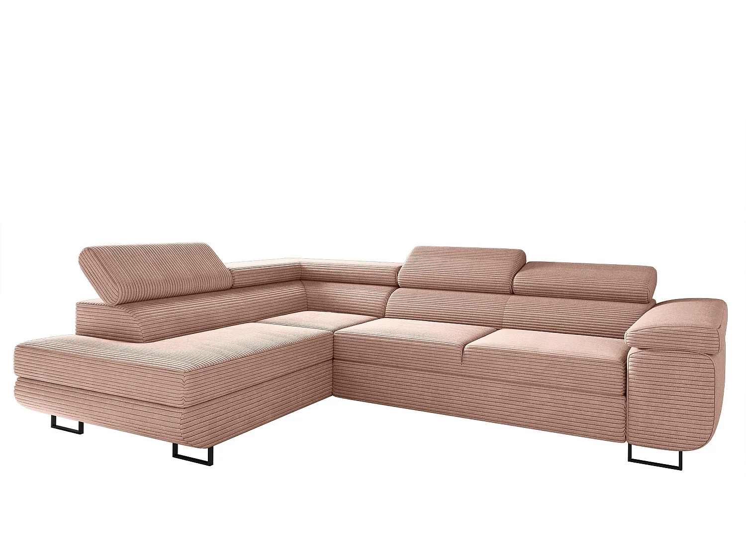 Canapé d'angle ATOMIC avec fonction couchage, tissu Poso, rose, gauche