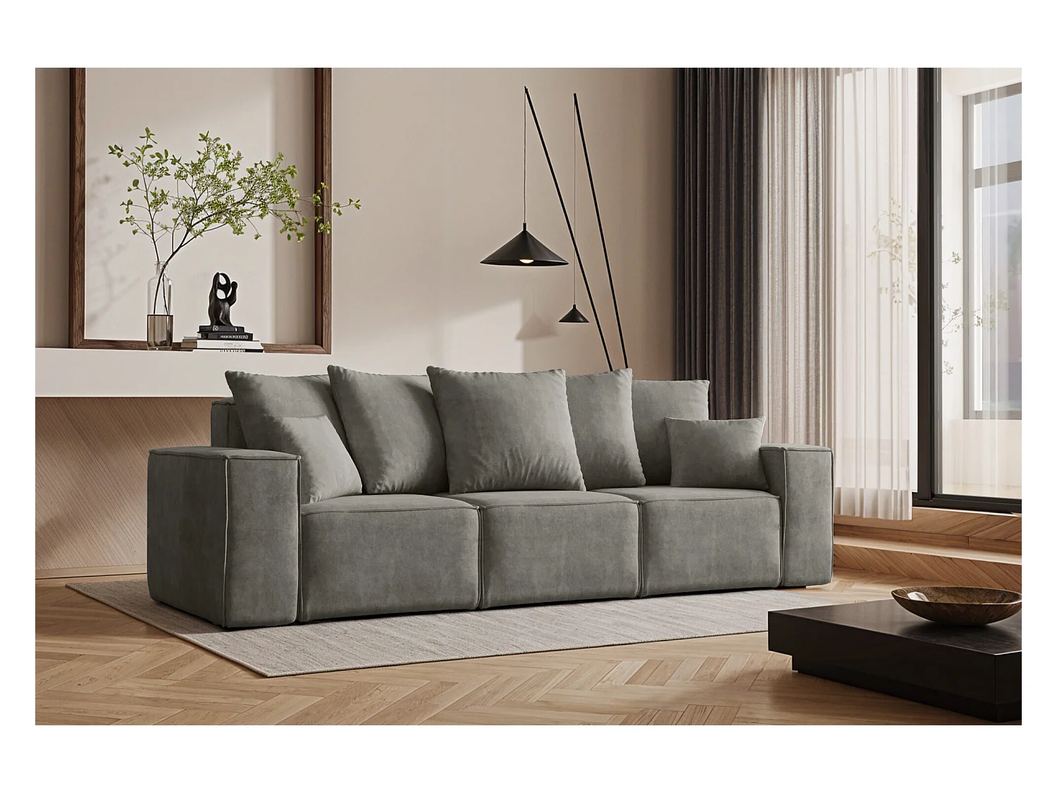 Canapé trois places ELLA, tissu Noel, gris