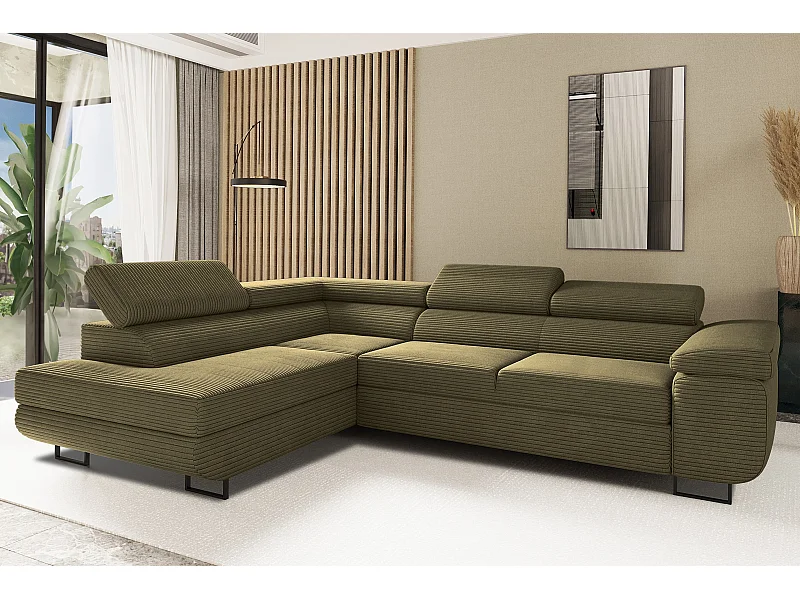 Ecksofa ATOMIC Mit Schlaffunktion, Stoff Poso, Olive, Links