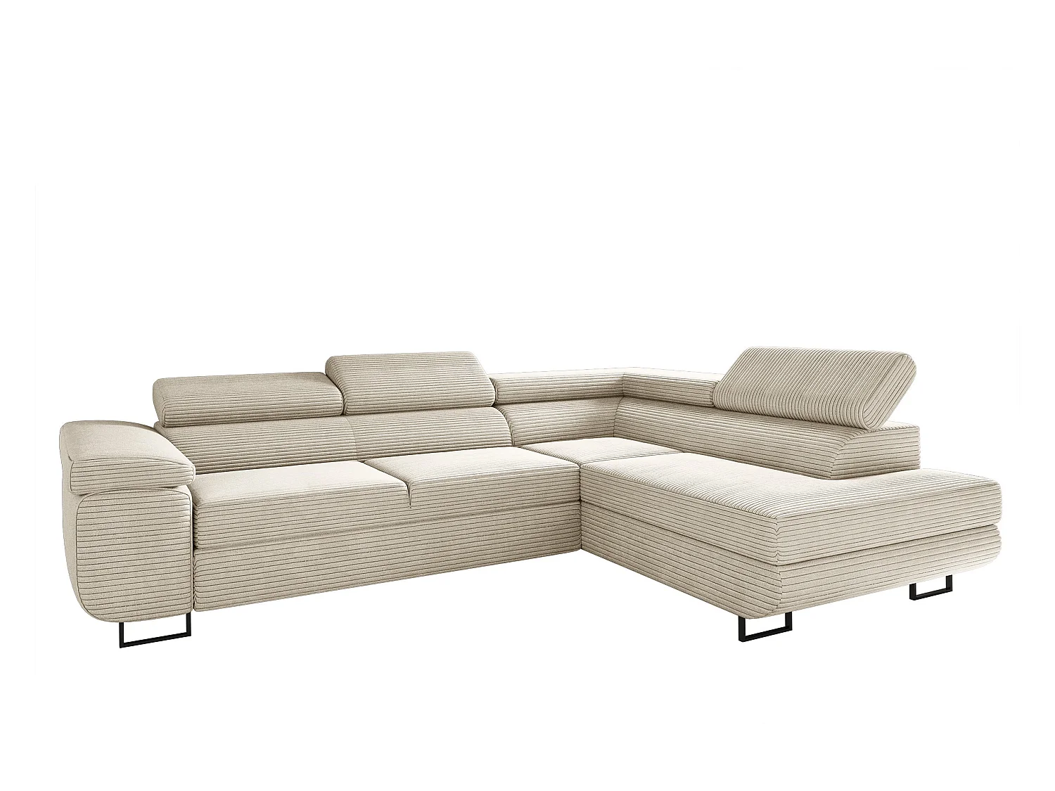 Canapé d'angle ATOMIC avec fonction couchage, tissu Poso, beige, droit