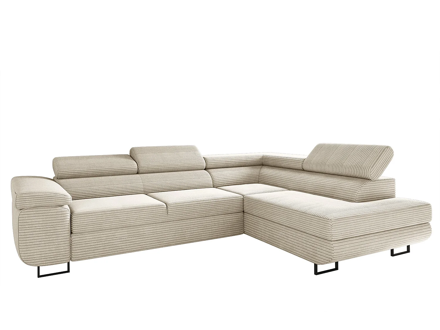 Canapé d'angle ATOMIC avec fonction couchage, tissu Poso, beige, droit