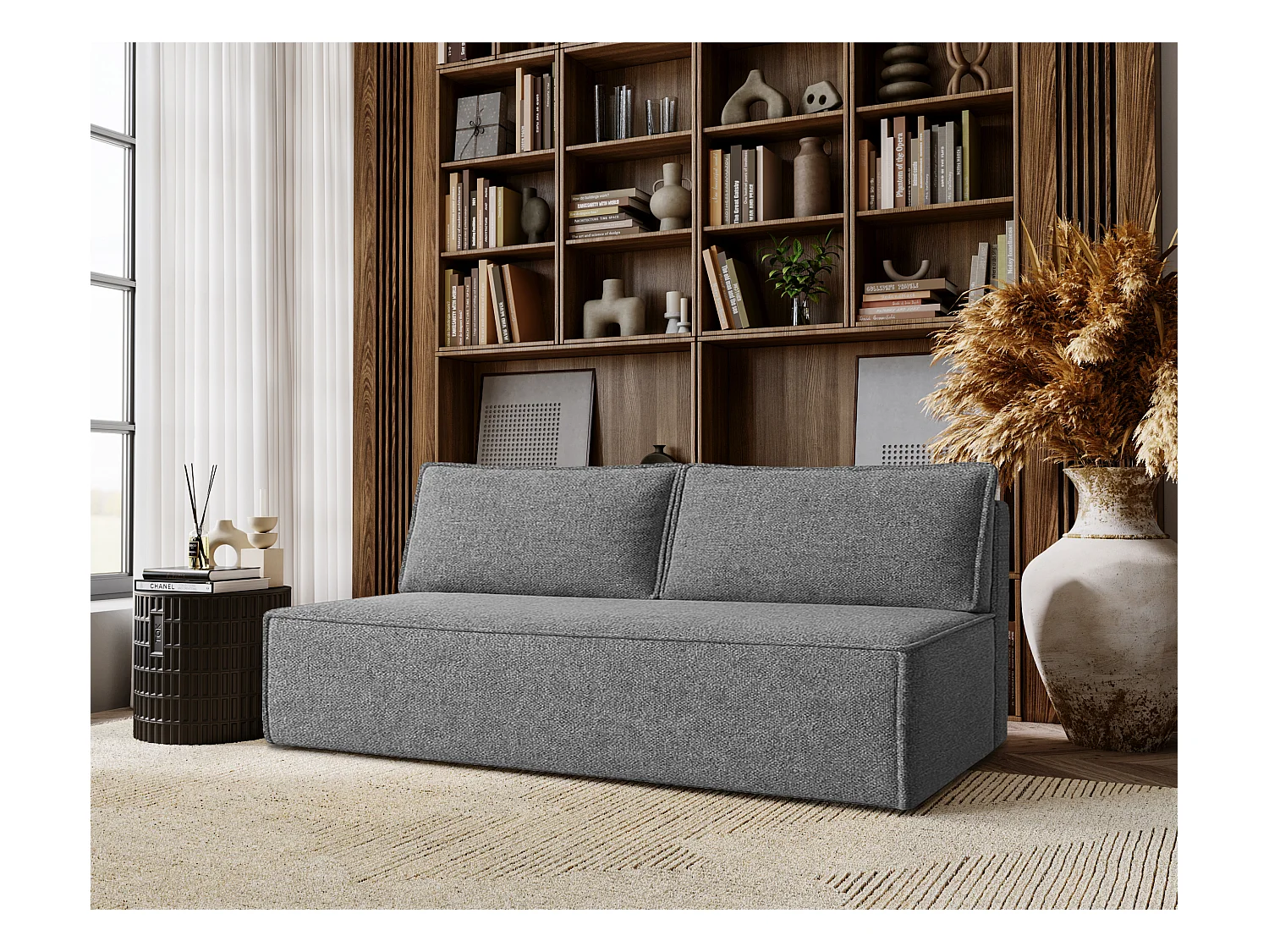 Canapé-lit DUO avec fonction couchage, tissu Verita, acier