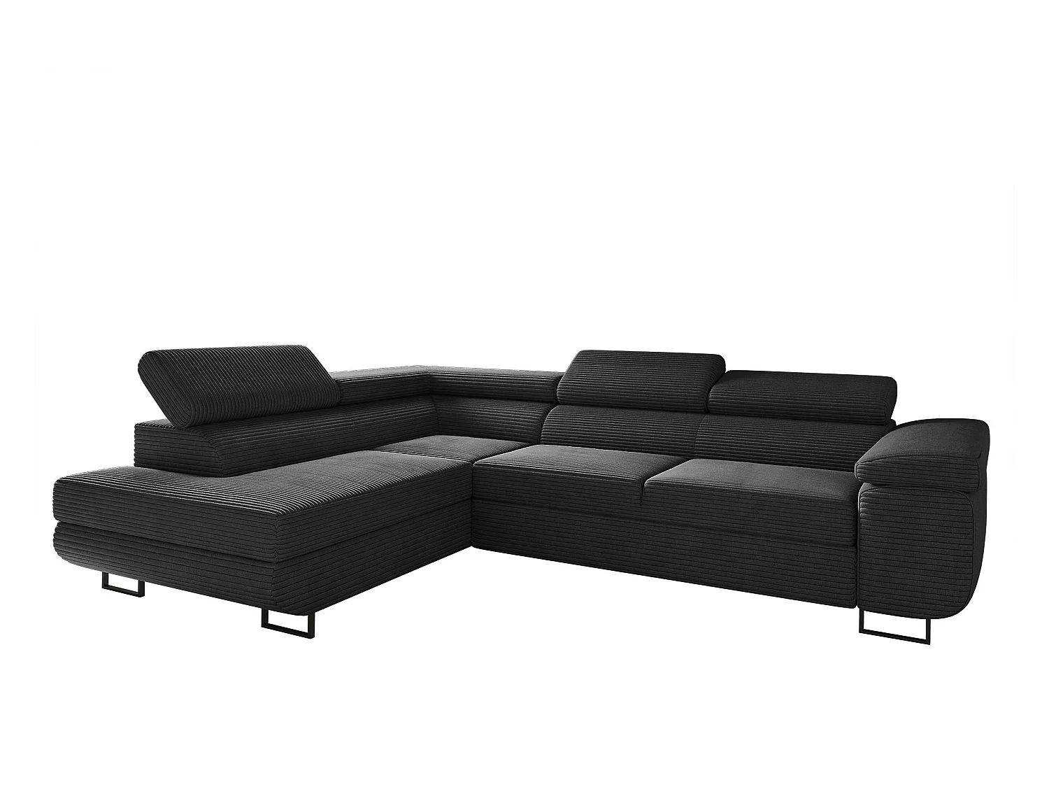 Canapé d'angle ATOMIC avec fonction couchage, tissu Poso, noir, gauche