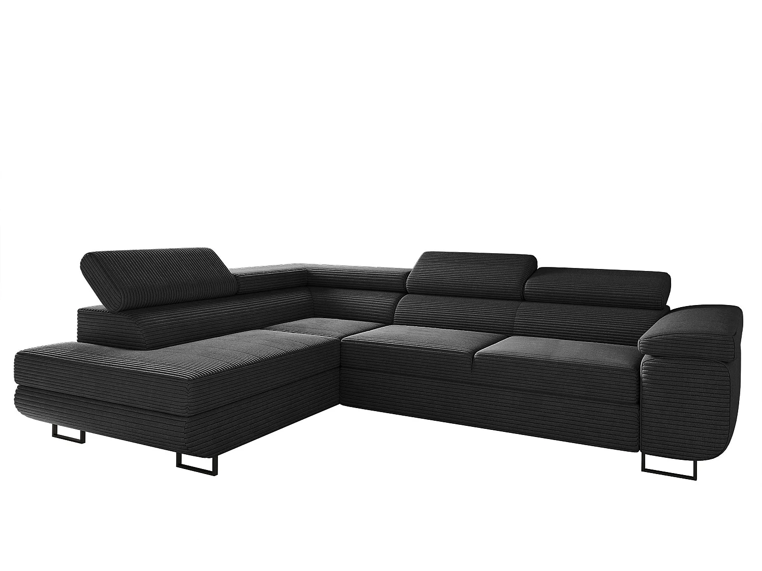 Canapé d'angle ATOMIC avec fonction couchage, tissu Poso, noir, gauche