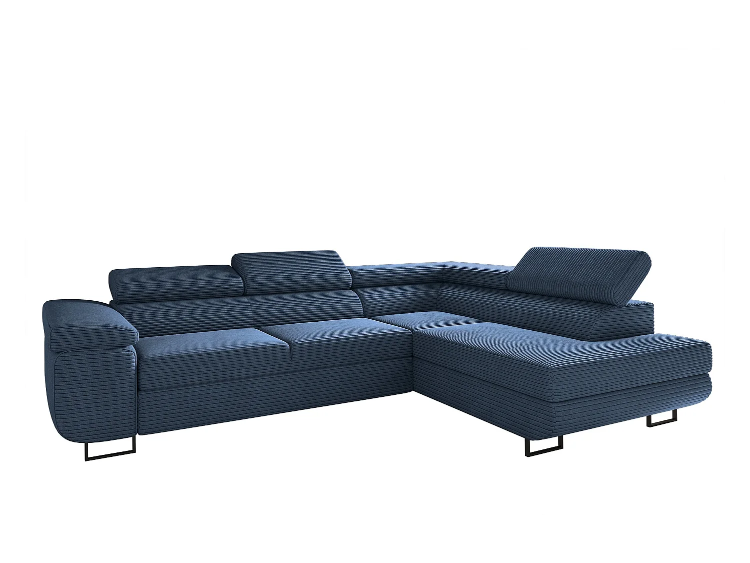 Canapé d'angle ATOMIC avec fonction couchage, tissu Poso, bleu foncé, droit