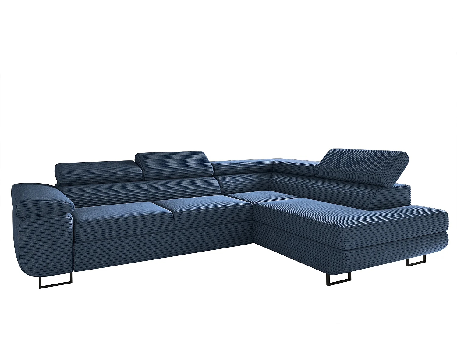 Canapé d'angle ATOMIC avec fonction couchage, tissu Poso, bleu foncé, droit