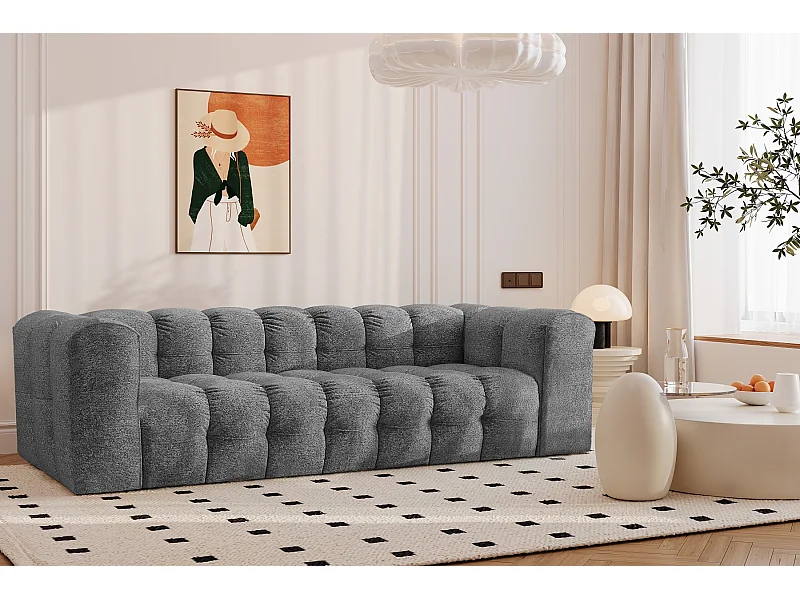 Sofa 4-Sitzer, Komfort Couch BALOO, stoff Schenille & Bouclé, Anthrazit