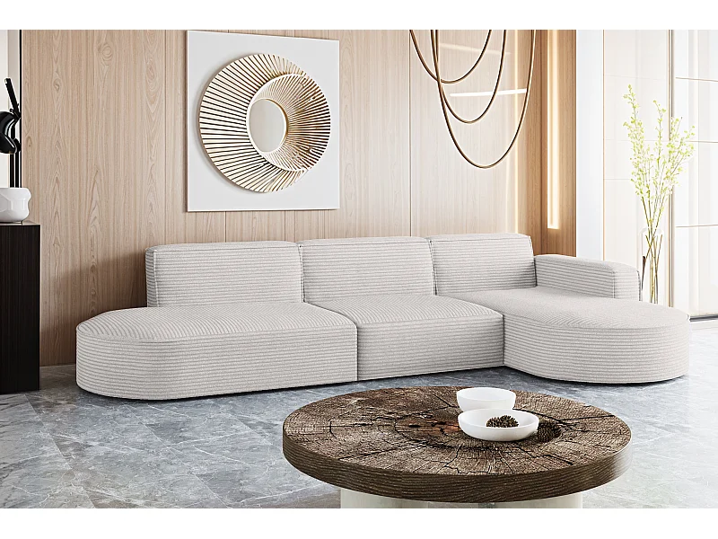 Canapé d'angle Modena en L, tissu Poso, écru, droit