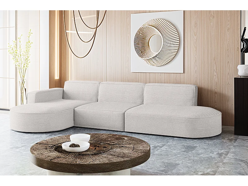 Canapé d'angle Modena en L, tissu Poso, écru, gauche