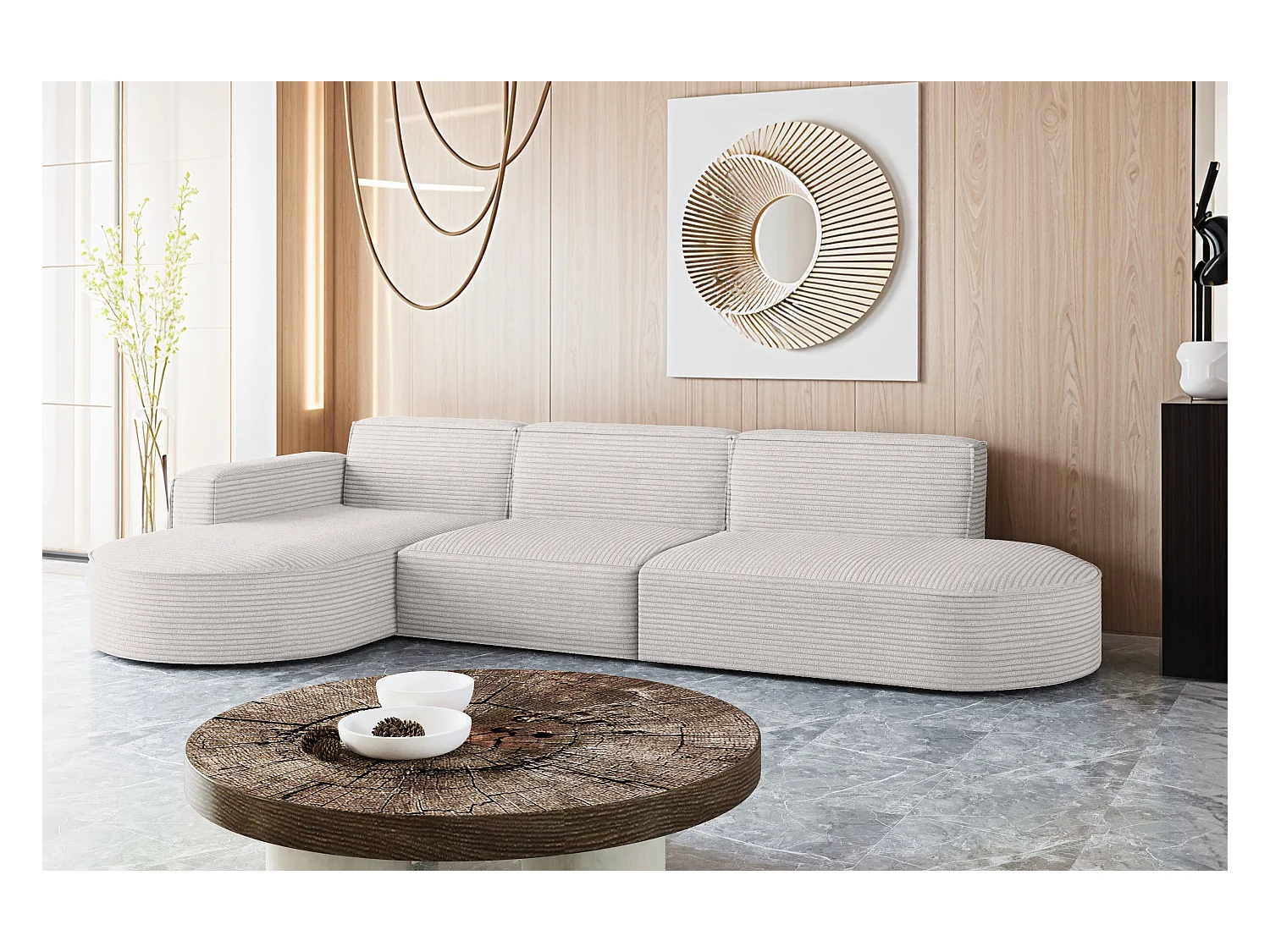 Canapé d'angle Modena en L, tissu Poso, écru, gauche