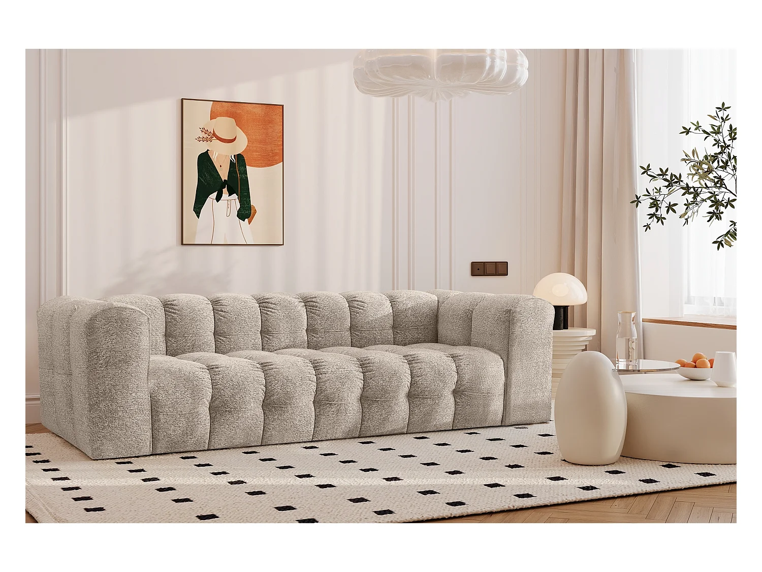 Sofa 4-Sitzer, Komfort Couch BALOO, stoff Schenille & Bouclé, Beige