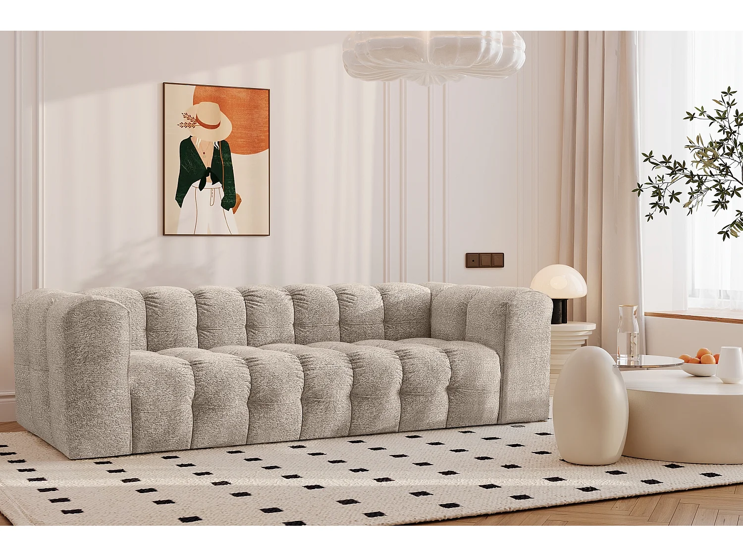 Sofa 4-Sitzer, Komfort Couch BALOO, stoff Schenille & Bouclé, Beige