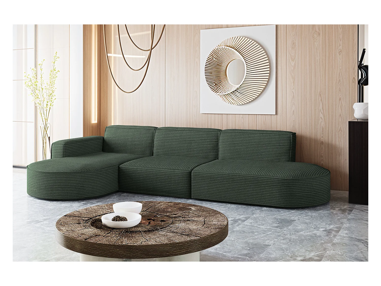 Canapé d'angle Modena en L, tissu Poso, vert, gauche