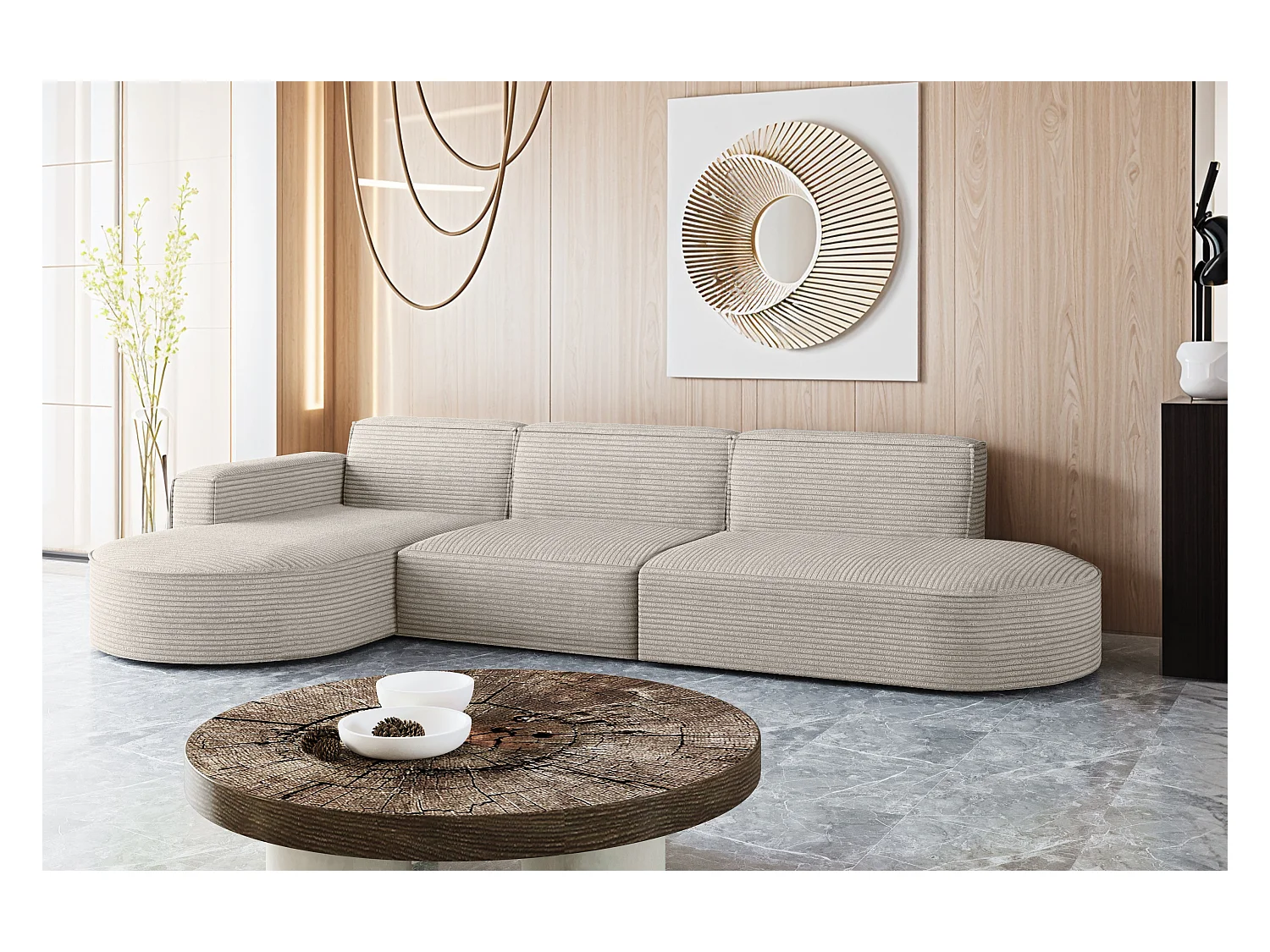 Canapé d'angle Modena en L, tissu Poso, beige, gauche