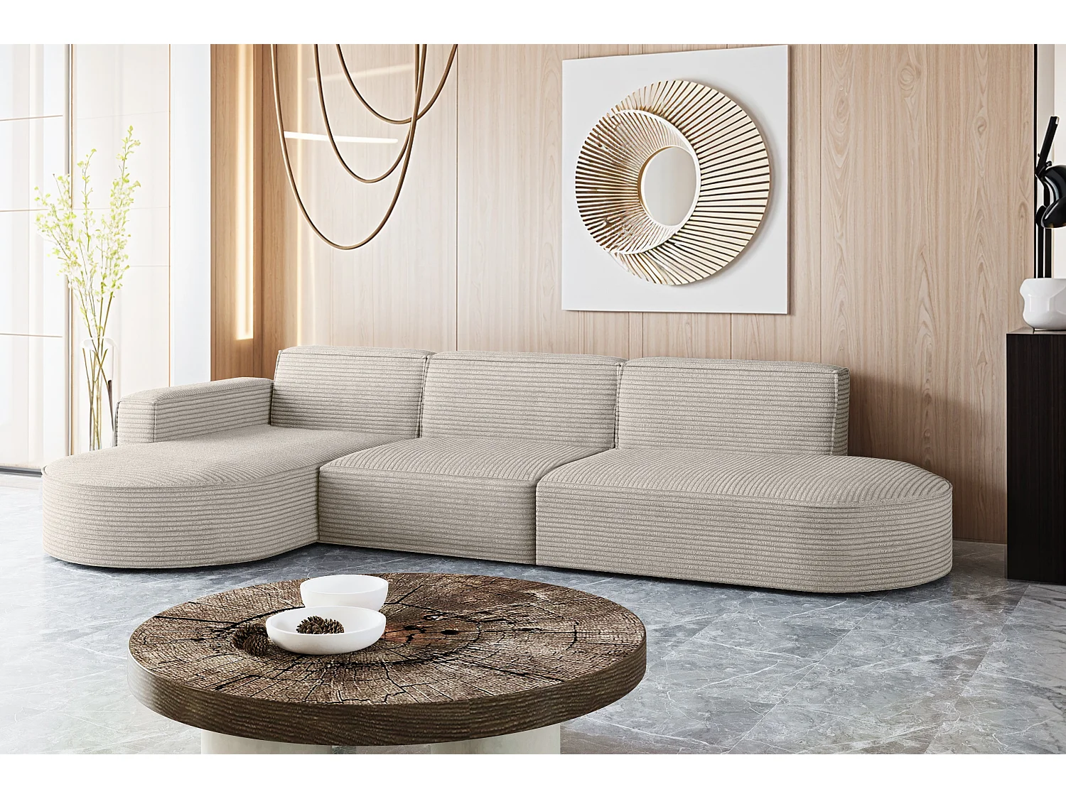 Canapé d'angle Modena en L, tissu Poso, beige, gauche