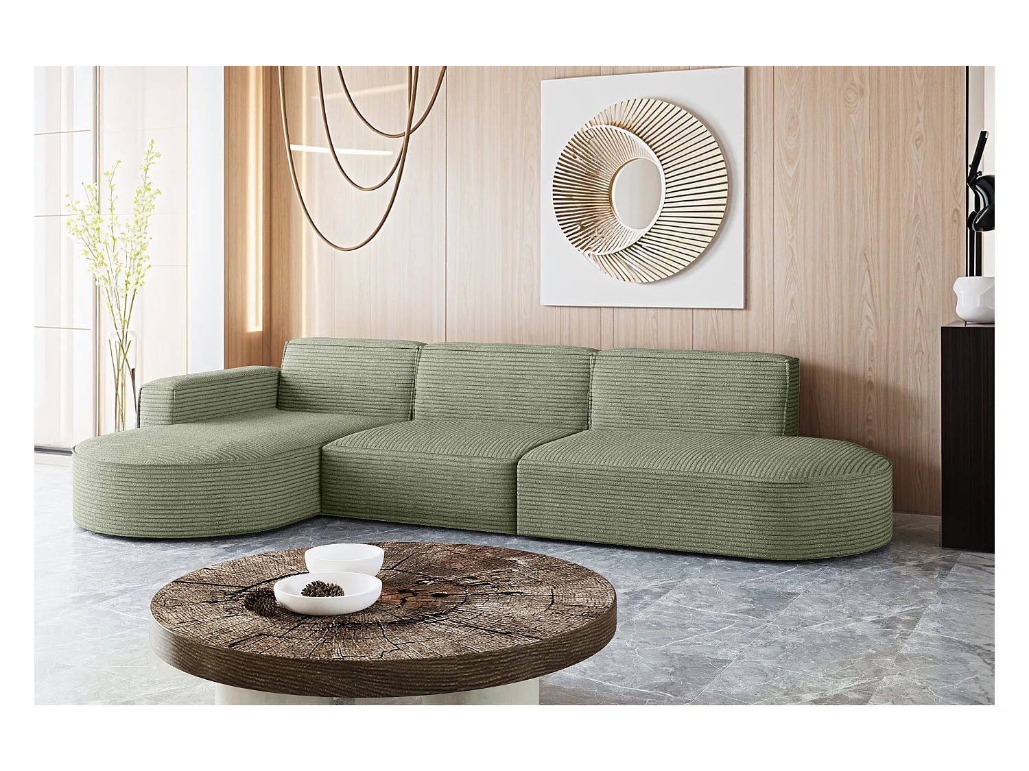 Canapé d'angle Modena en L, tissu Poso, vert clair, gauche