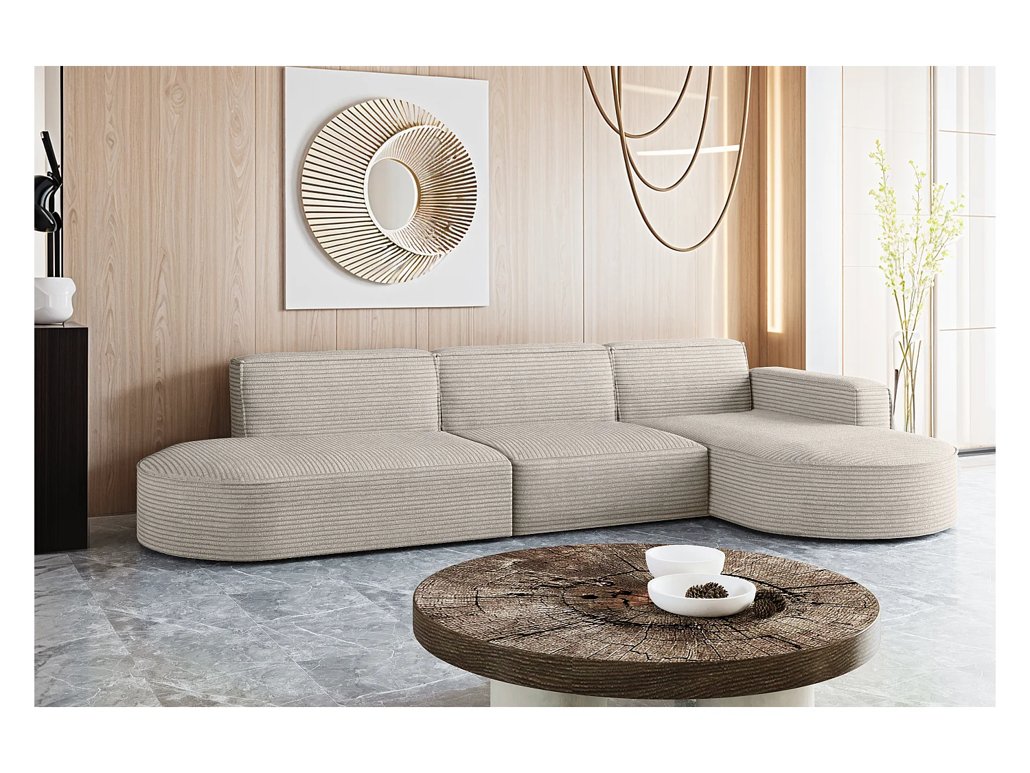 Hoekbank, Modena L-vorm, stof Poso, beige, rechts