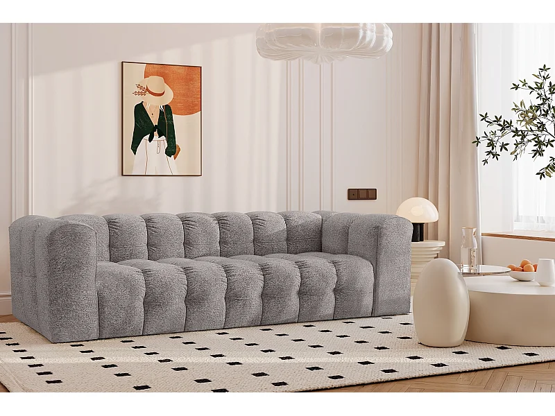 Sofa 4-Sitzer, Komfort Couch BALOO, stoff Schenille & Bouclé, Grau