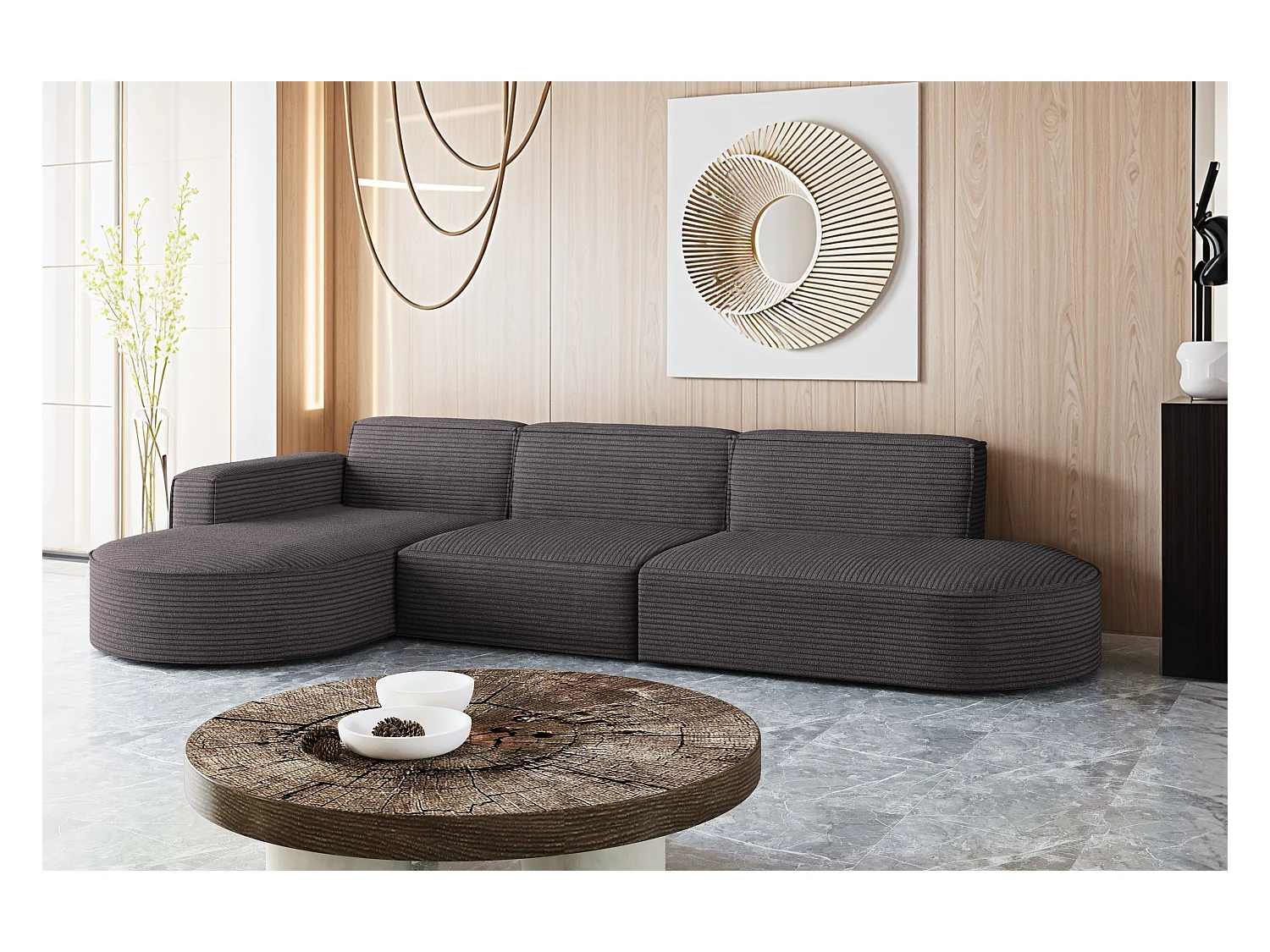 Canapé d'angle Modena en L, tissu Poso, gris foncé, gauche