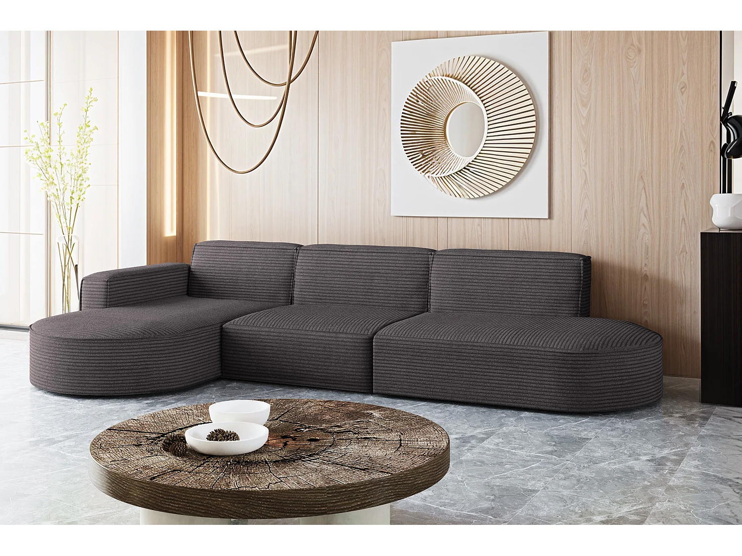 Canapé d'angle Modena en L, tissu Poso, gris foncé, gauche