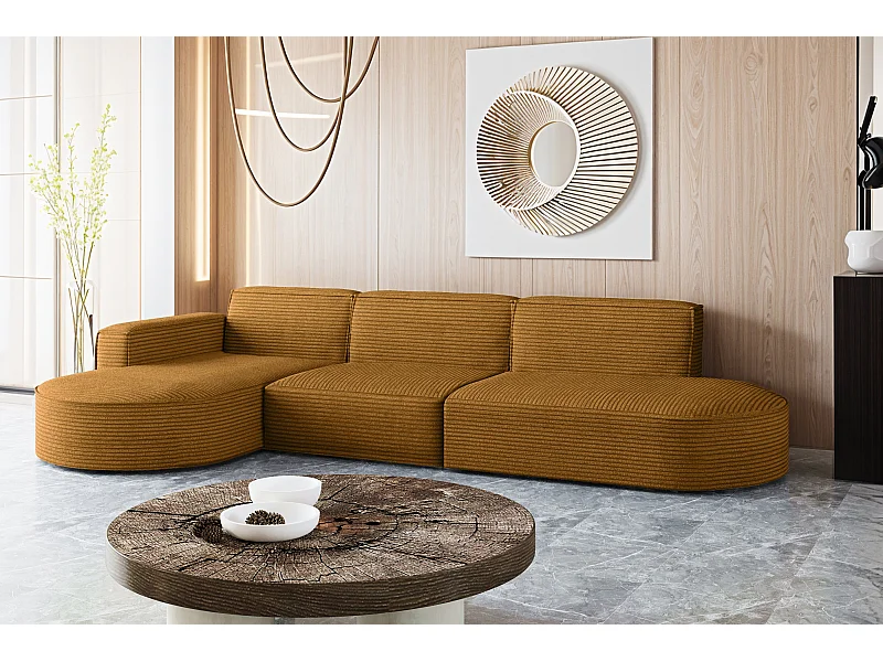 Ecksofa, Modena L-Form, Stoff Poso, Senffarbe, Links