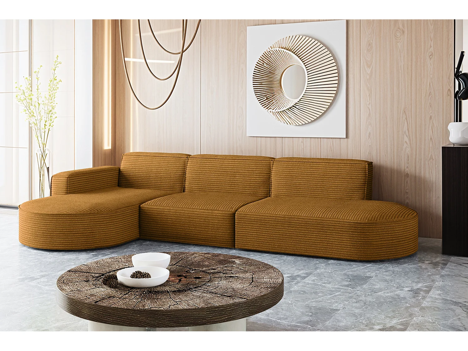 Canapé d'angle Modena en L, tissu Poso, couleur moutarde, gauche